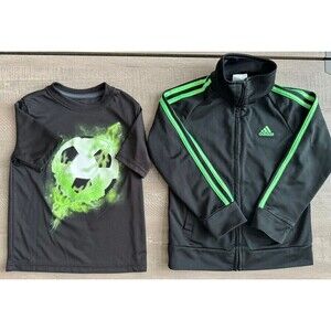 Adidas bundle Boy's 3-Stripes Lightweight Track Jacket+ t-shirt soccer size 5